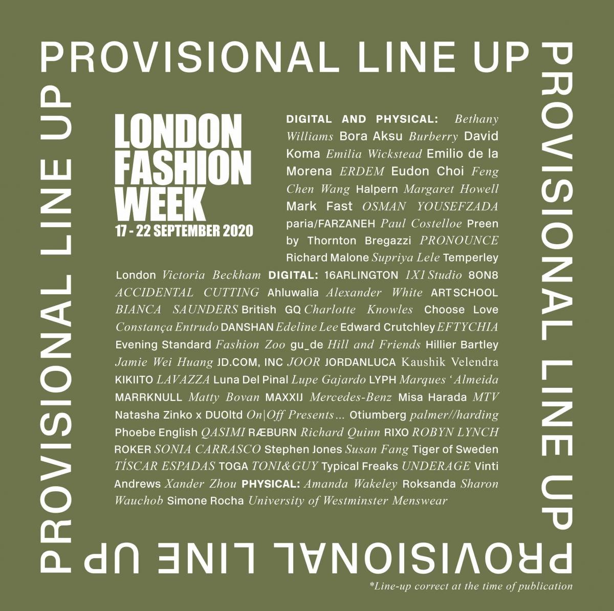 London Fashion Week September Line Up
